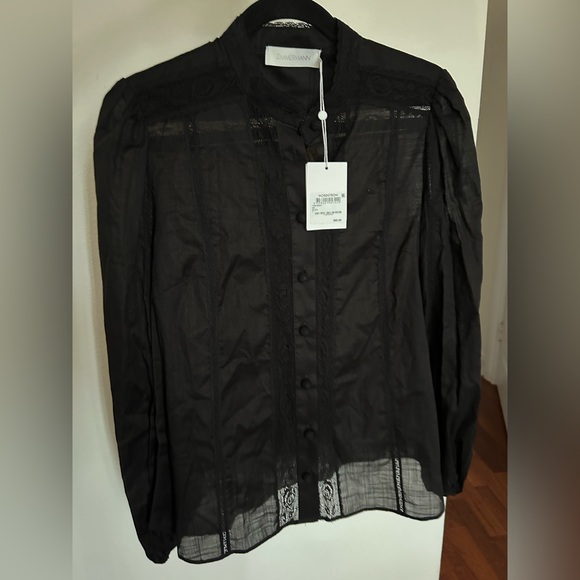 NWT Zimmermann Halliday Floral Lace Trim Balloon Sleeve Button Up Shirt 2 US8 - Picture 7 of 17